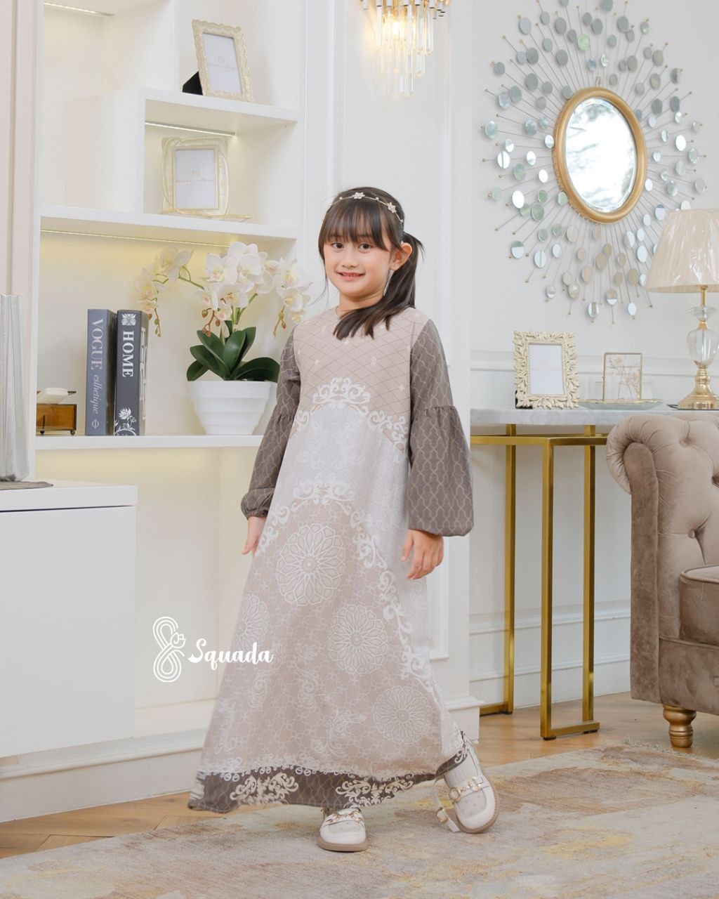 SQUADA | Dress Anak Silk Premium Gamis Motif Couple Lebaran Umroh Pesta Nikahan Arunika Adiwarna