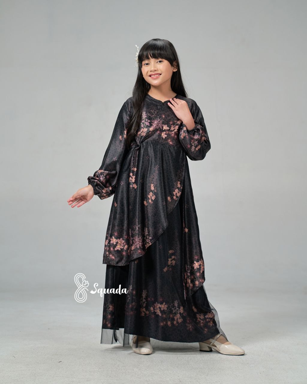 SQUADA | Dress Anak Silk Premium Gamis Motif Couple Lebaran Umroh Pesta Nikahan
