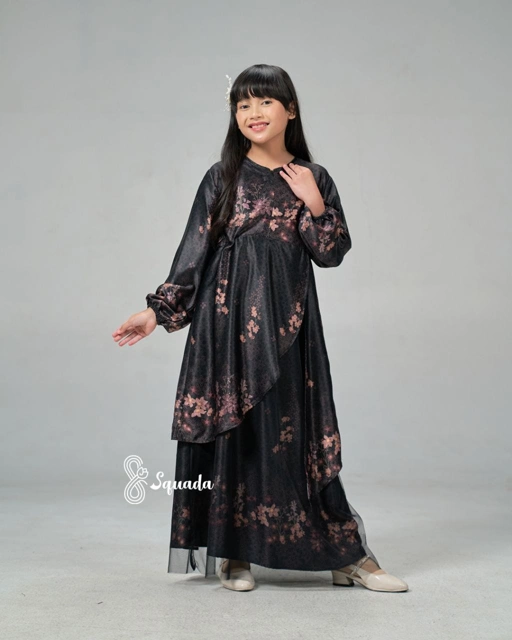 Image of SQUADA | Dress Anak Silk Premium Gamis Motif Couple Lebaran Umroh Pesta Nikahan