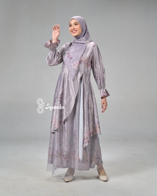 Image of SQUADA | Dress Silk Premium Gamis Motif Couple Lebaran Umroh Kondangan Pesta Nikahan Lamaran Jumbo Size