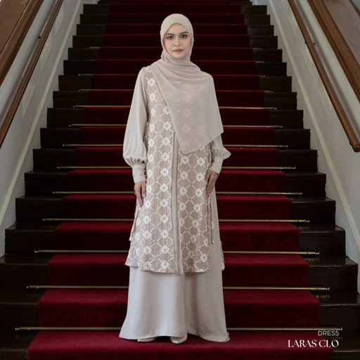 Image of Evolvere - Laras Dress Motif Flora / Clo Gamis Rompi Lebaran Gamis Melayu