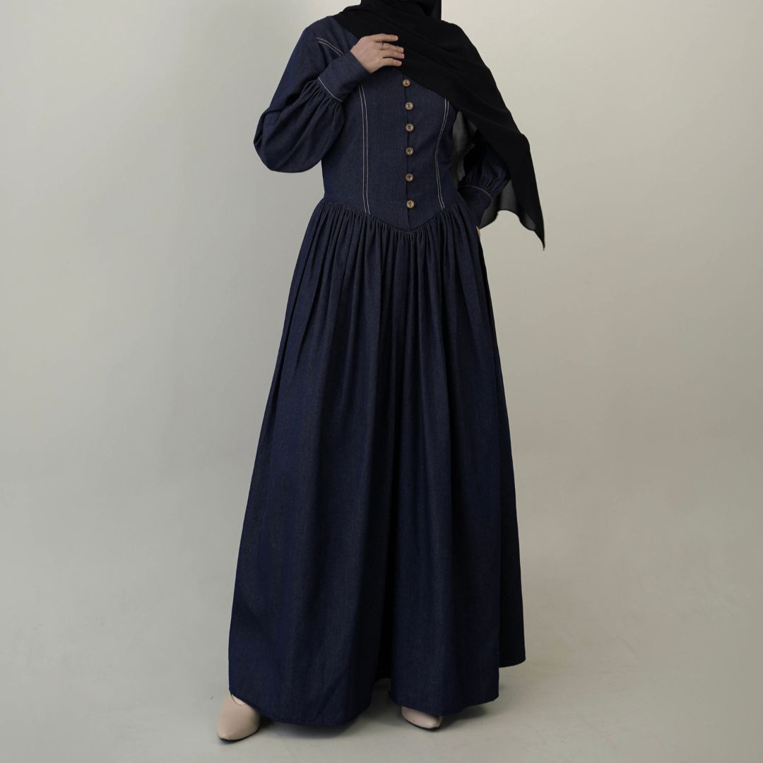 Evolvere - Hazel Denim Luxe ( pita ) Gamis Muslim Wanita