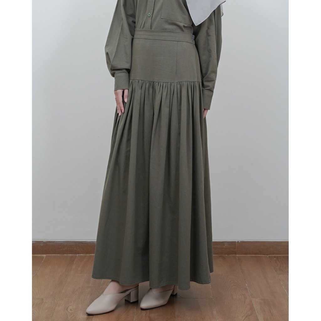 Evolvere - Kayla Skirt Linen Highwaist Anti Buncit Rok Ruffle ( ROK SAJA )