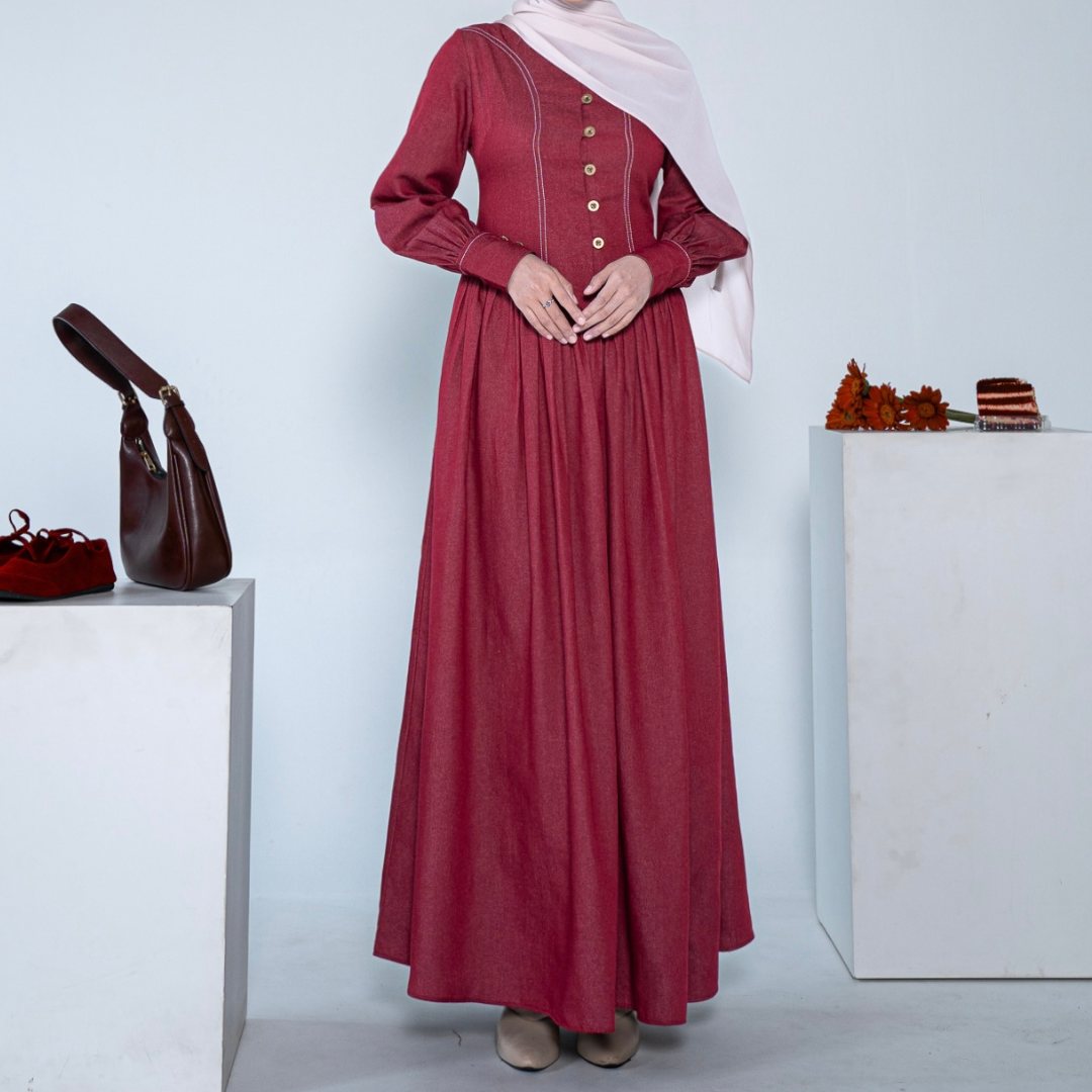 Evolvere - Hazel Denim Luxe ( pita ) Gamis Muslim Wanita