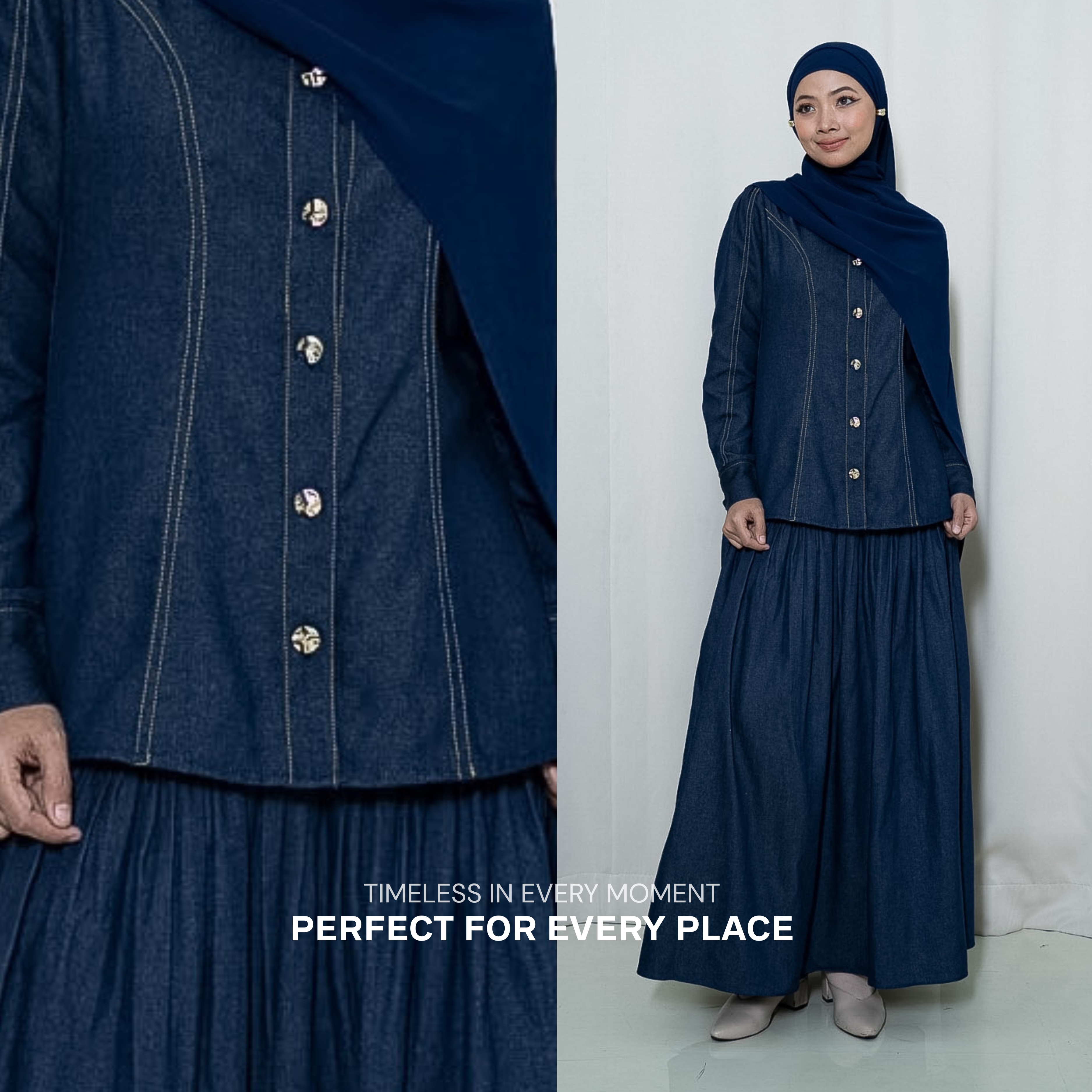 Evolvere - Alana fitted Denim Blouse Kekinian ( atasan saja )