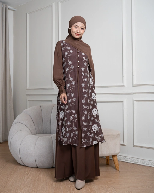 Image of Evolvere - Laras Dress Motif Flora Gamis Rompi Lebaran Gamis Melayu