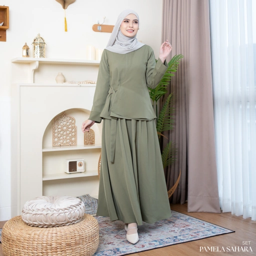 Evolvere-Pamela One Set Setelan Rok Muslim Elegant dan Simple ( Atasan dan Rok )