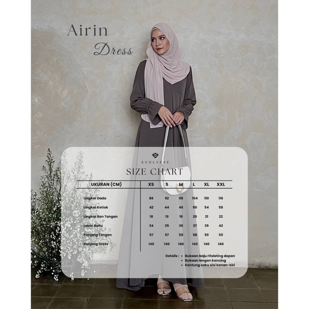 Evolvere - Airin Dress Shine Lux Fashion Gamis Muslim Wanita Busui Friendly (A)