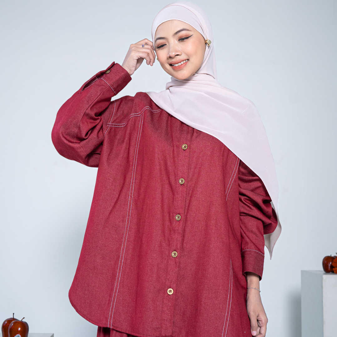 Evolvere - Kayla Shirt Kemeja Oversize Denim Luxe (Atasan Saja)
