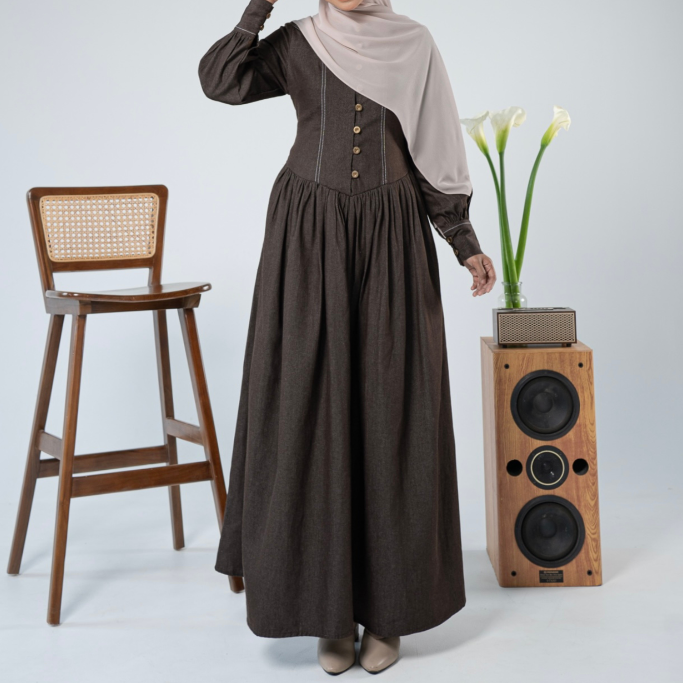 Evolvere - Hazel Denim Luxe ( pita ) Gamis Muslim Wanita