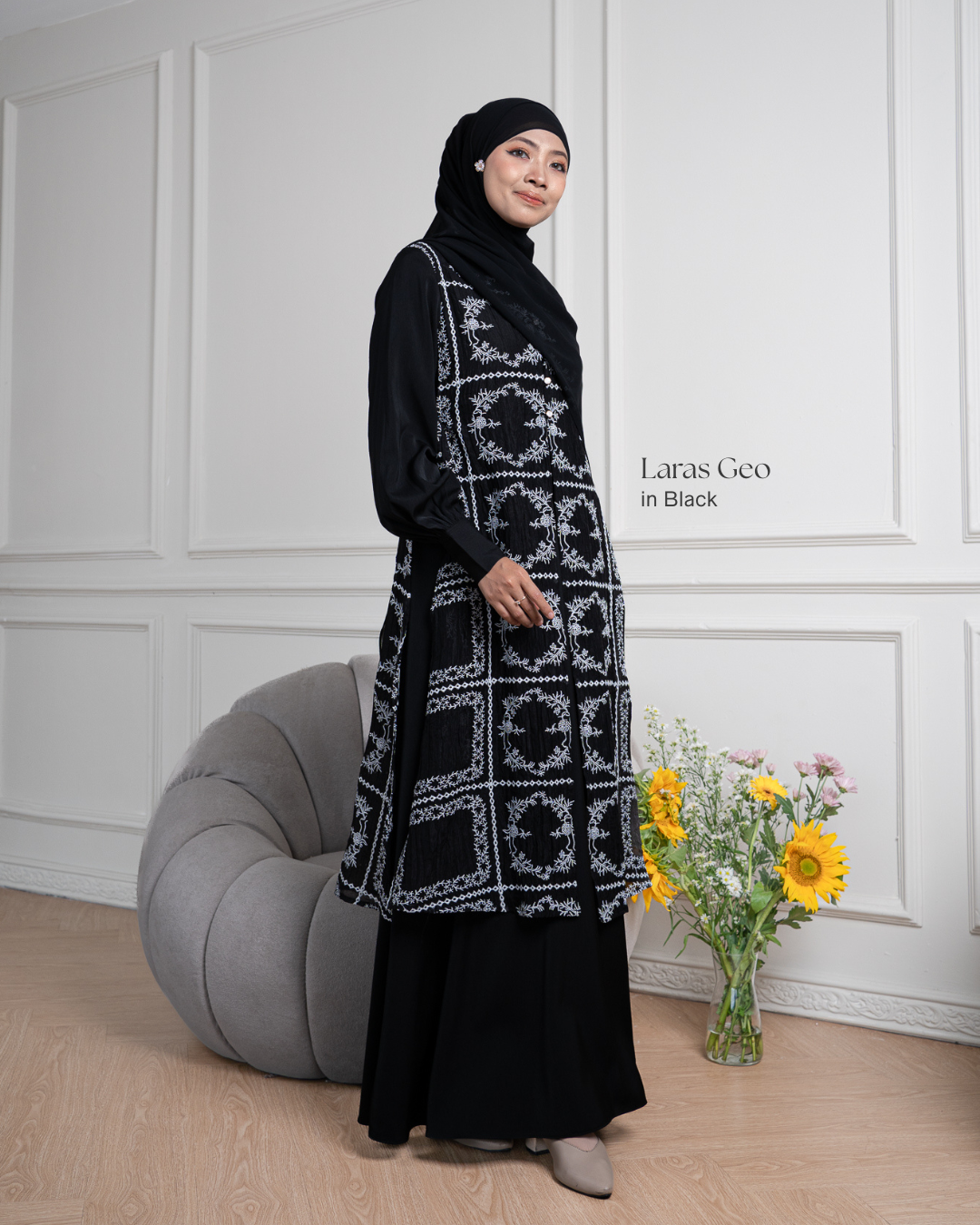 Evolvere - Laras Dress Motif Geo Gamis Rompi Lebaran Gamis Melayu