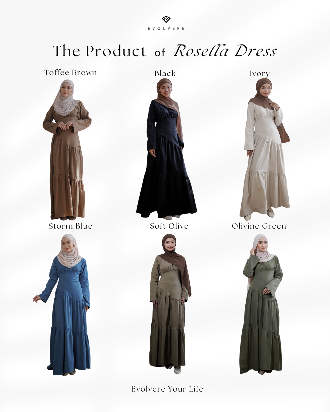 Evolvere - Rosella Dress Gamis Simple Kekinian Baju Lebaran Elegant