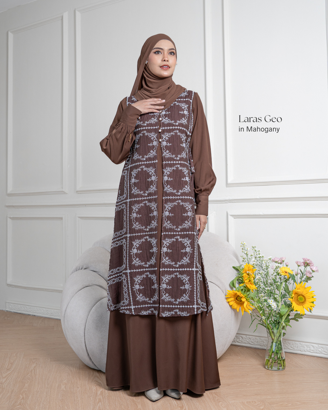 Evolvere - Laras Dress Motif Geo Gamis Rompi Lebaran Gamis Melayu