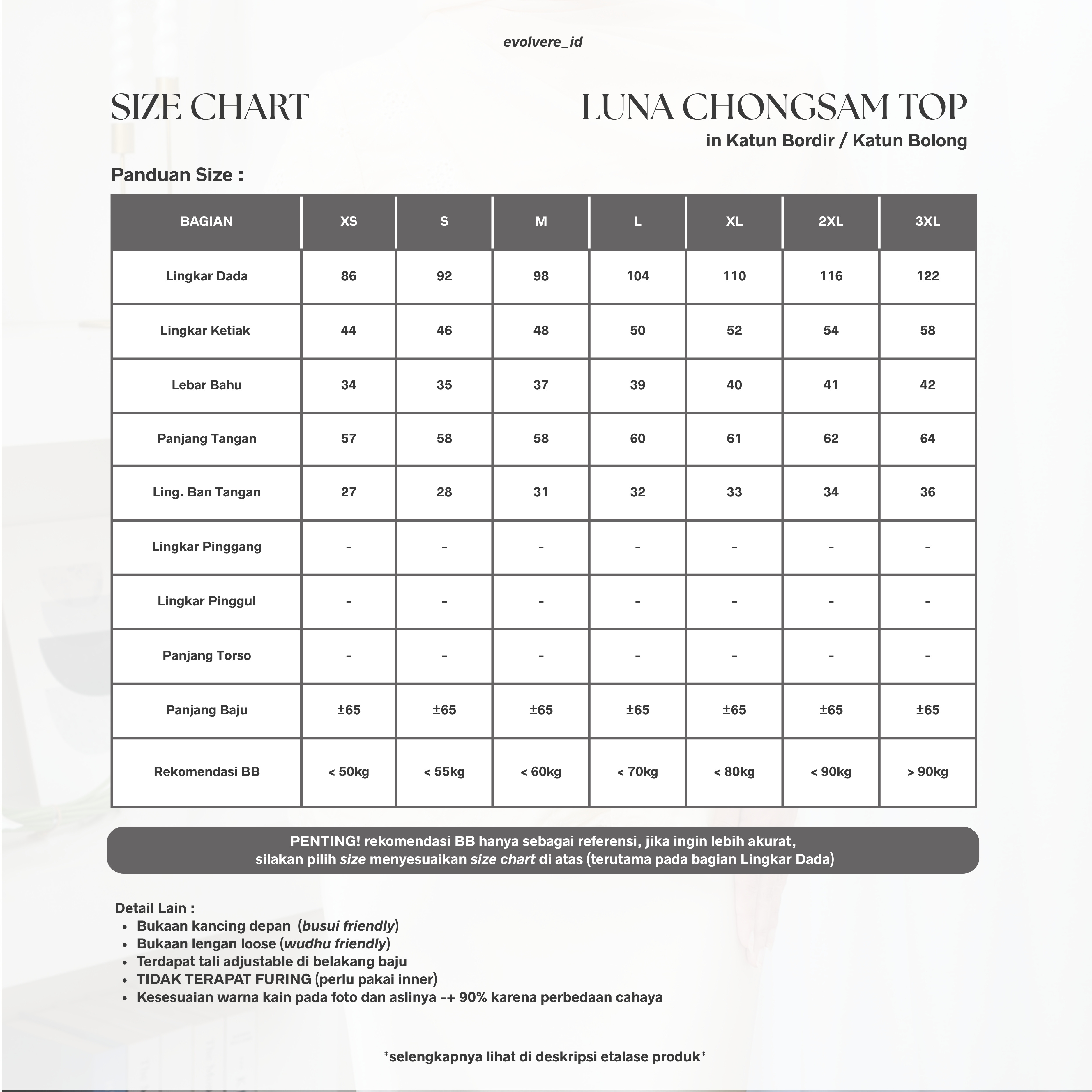 Evolvere - Luna Chongsam atasam Katbol katun bordir atasan Muslim Wanita