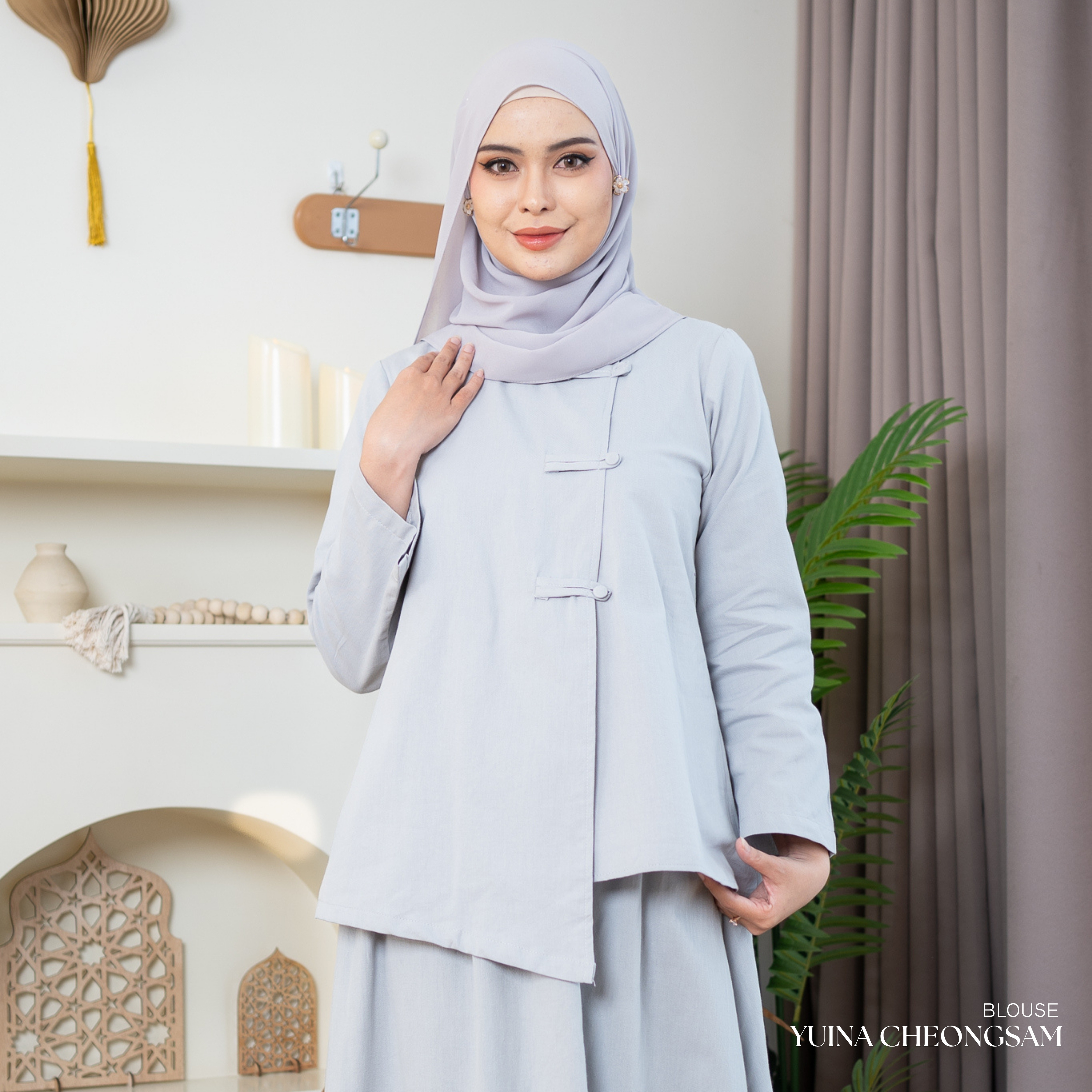 Evolvere - Yuina Blouse Top Cheongsam Linen Premium ( Atasan Saja )