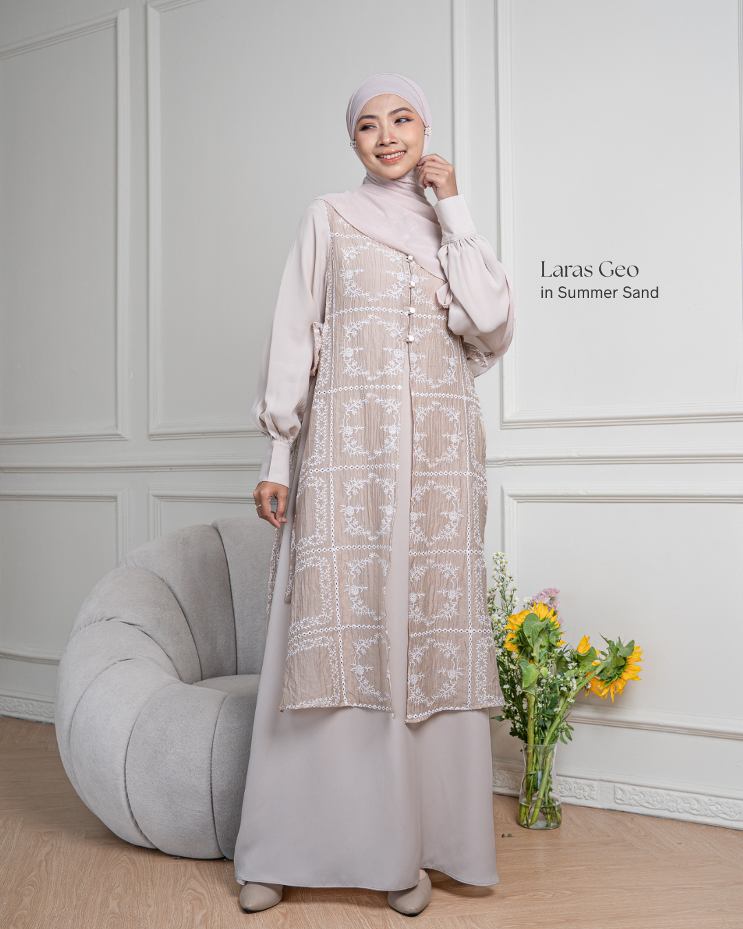 Evolvere - Laras Dress Motif Geo Gamis Rompi Lebaran Gamis Melayu