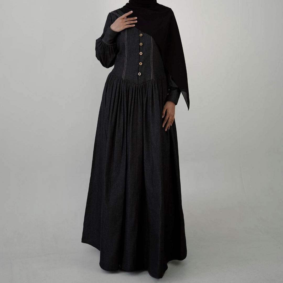 Evolvere - Hazel Denim Luxe ( pita ) Gamis Muslim Wanita