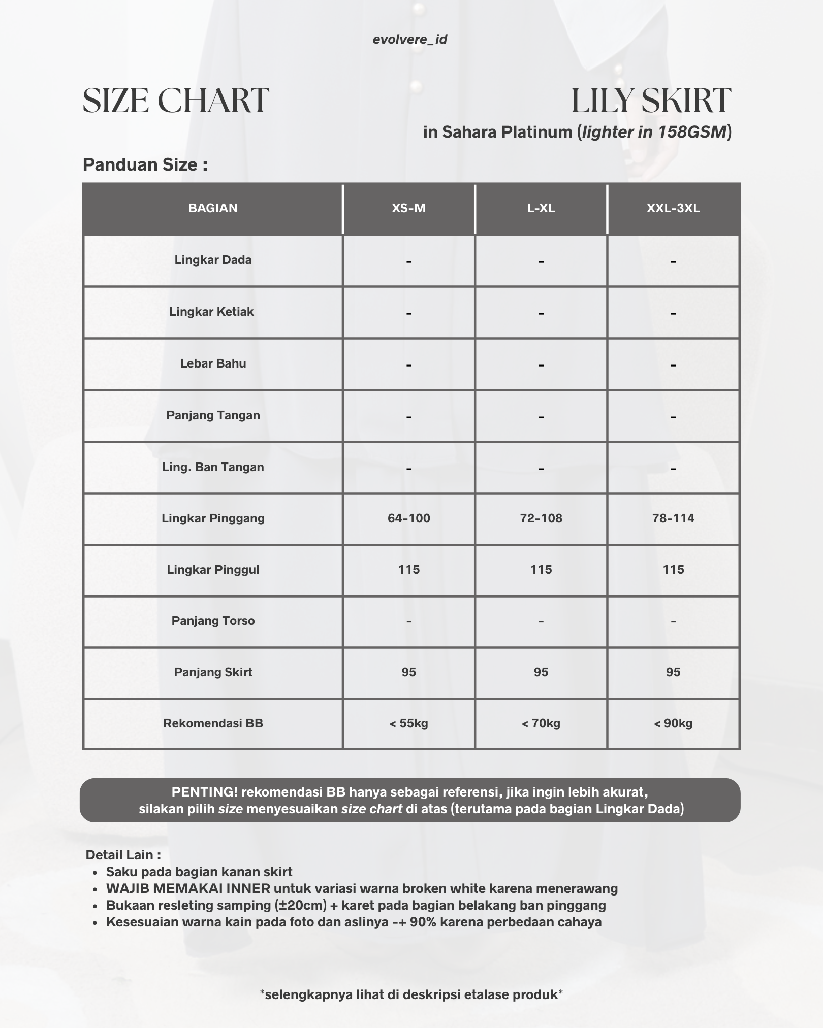 Evolvere - Lily Rok/ROK SAJA/BAWAHAN SAJA/Rok Kebaya Polos Malay Bawahan Muslim Wanita