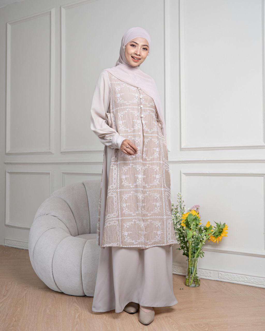 Evolvere - Laras Dress Motif Geo Gamis Rompi Lebaran Gamis Melayu