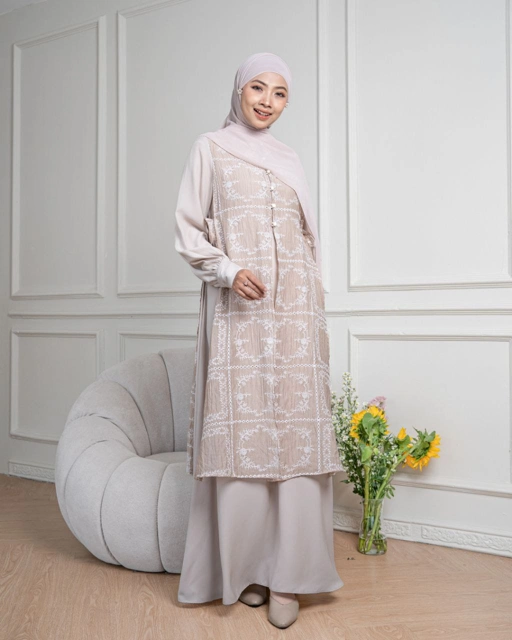 Image of Evolvere - Laras Dress Motif Geo Gamis Rompi Lebaran Gamis Melayu