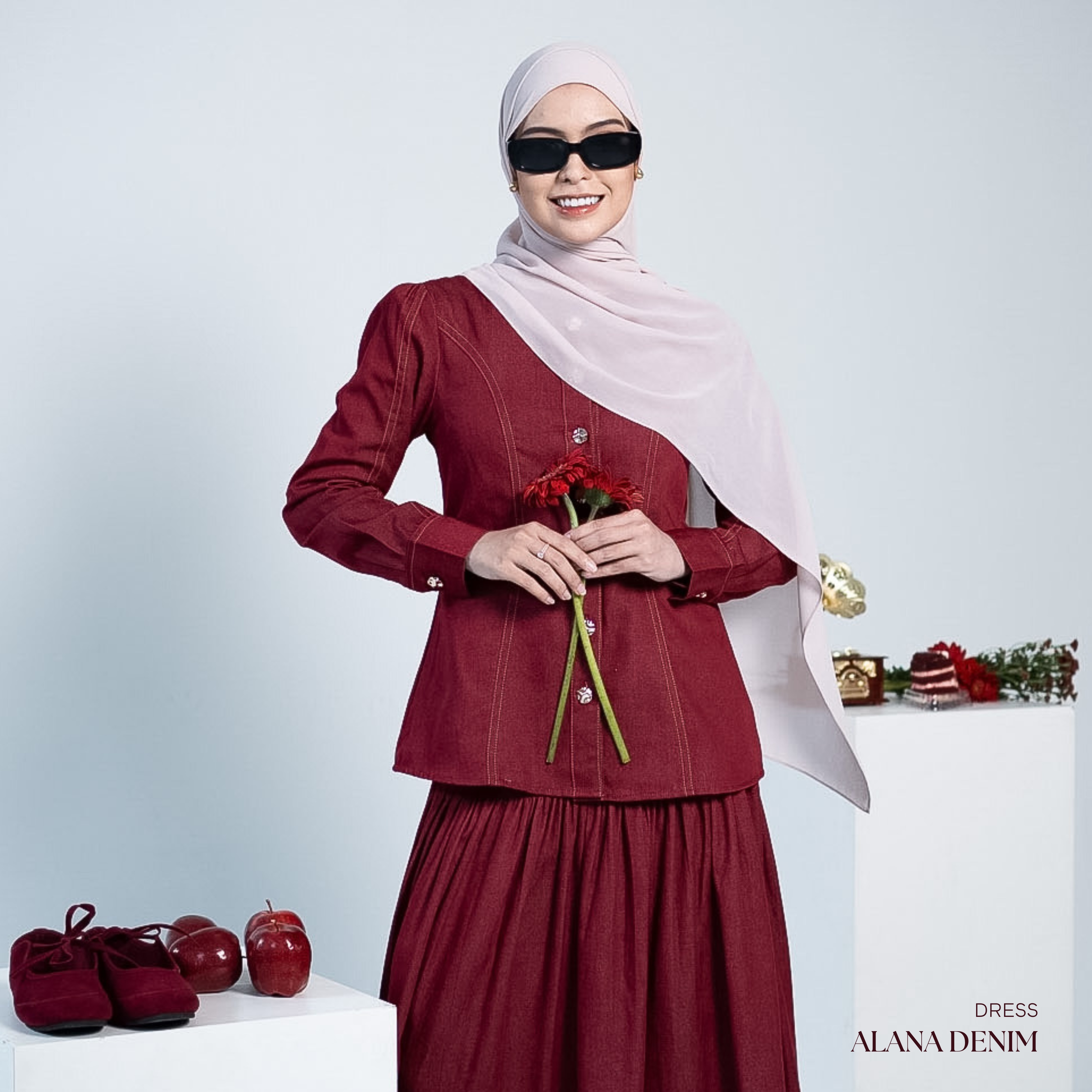Evolvere - Alana fitted Denim Blouse Kekinian ( atasan saja )