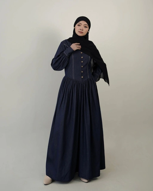 Image of Evolvere - Hazel Denim Luxe ( pita ) Gamis Muslim Wanita