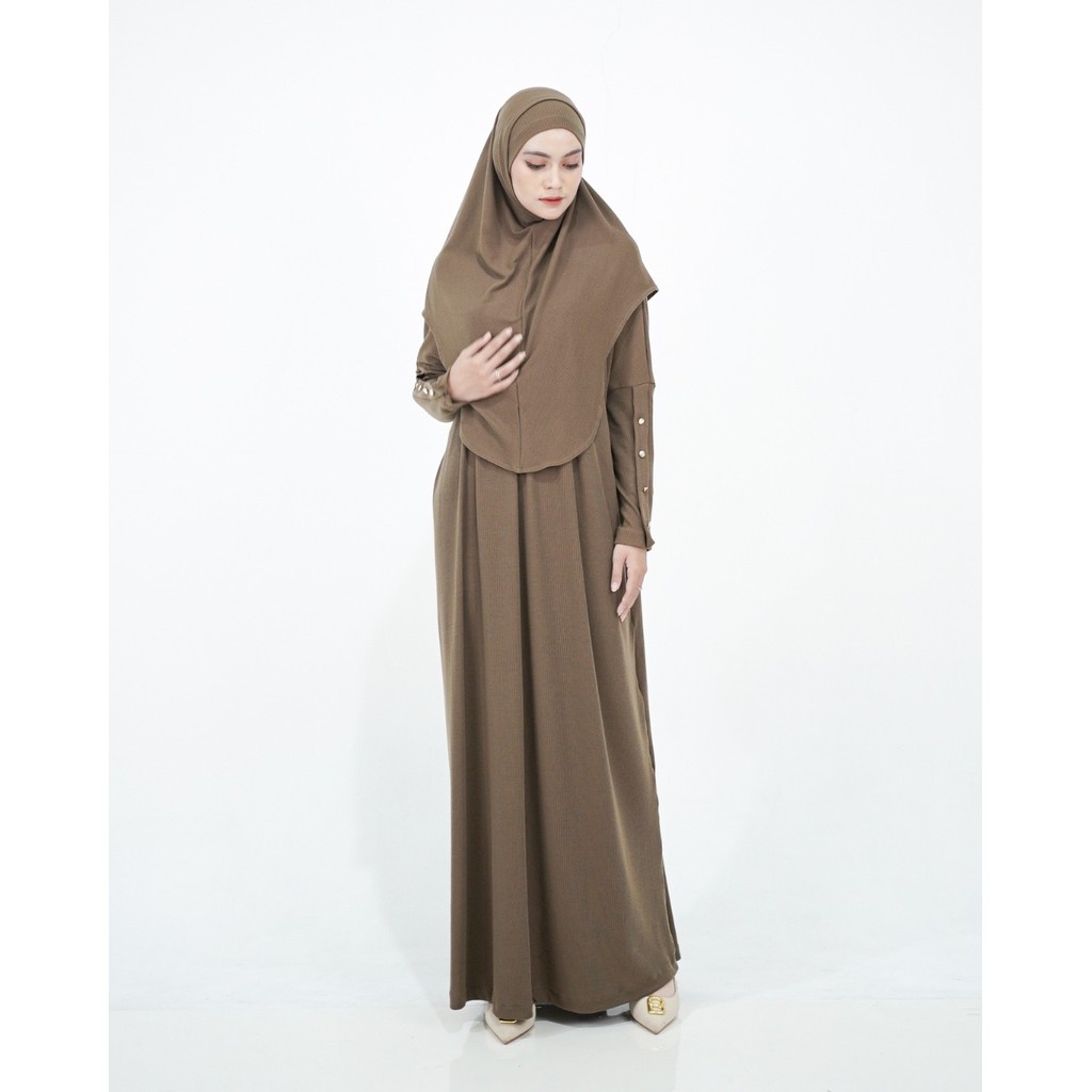 Evolvere - Mecca Set Abaya dan Bergo Muslim Rib Knit
