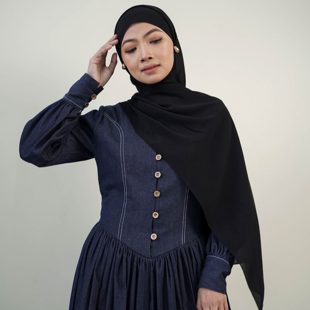 Evolvere - Hazel Denim Luxe ( pita ) Gamis Muslim Wanita