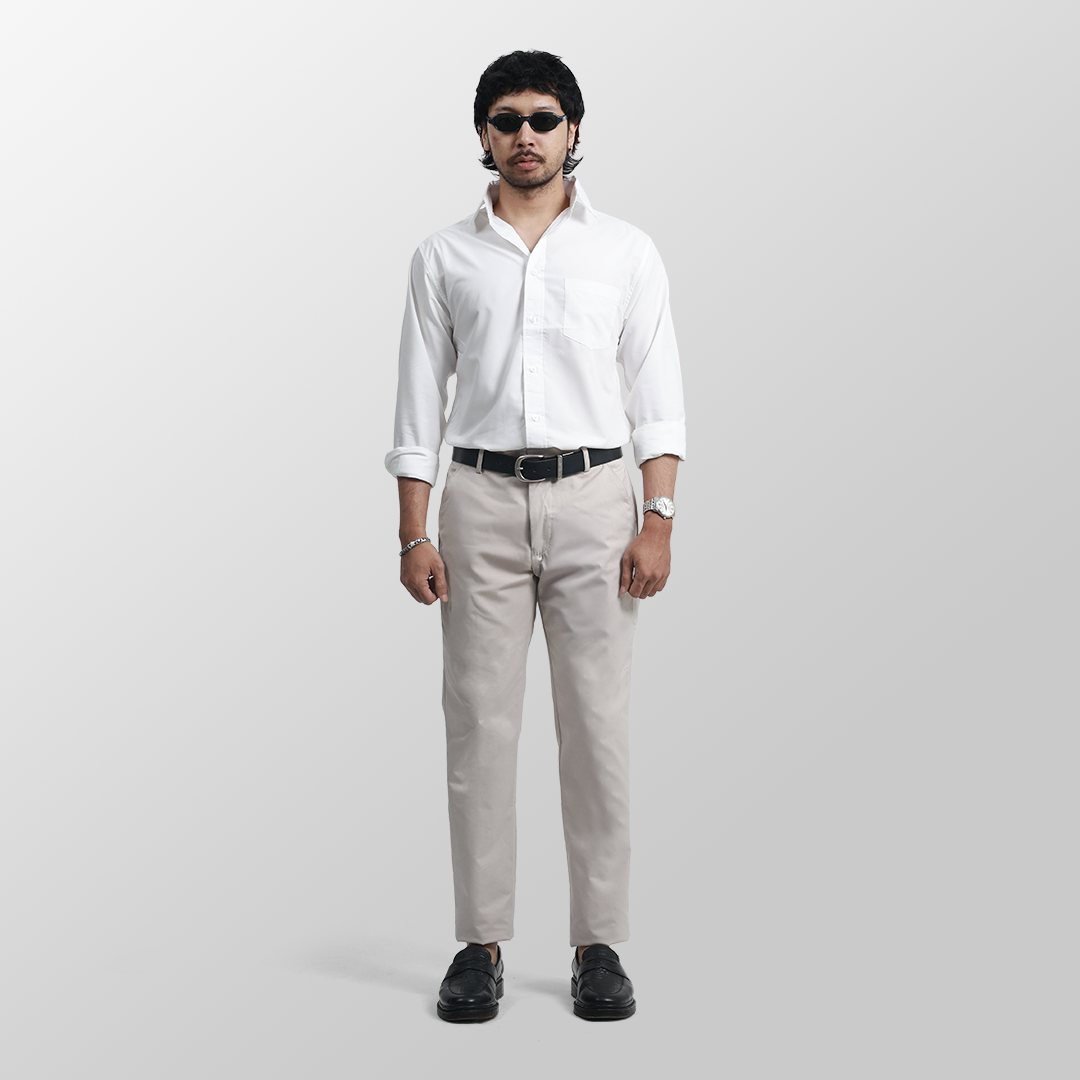 Cream Formal Pants 4-Way Stretch Slimfit 