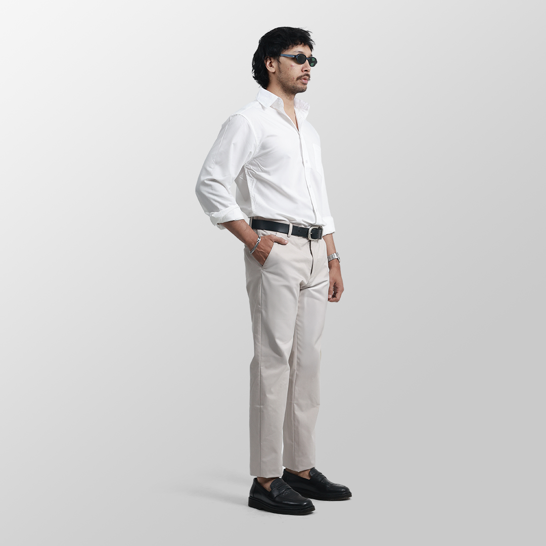Cream Formal Pants 4-Way Stretch Slimfit 