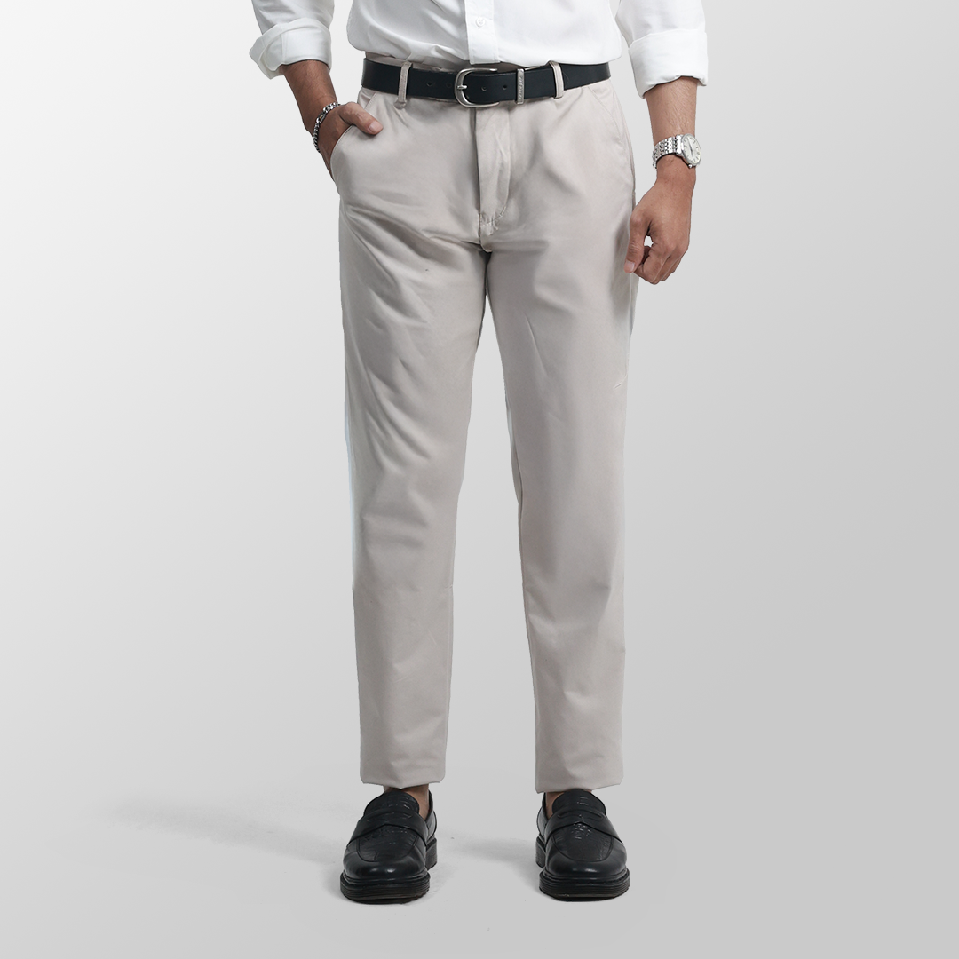 Cream Formal Pants 4-Way Stretch Slimfit 