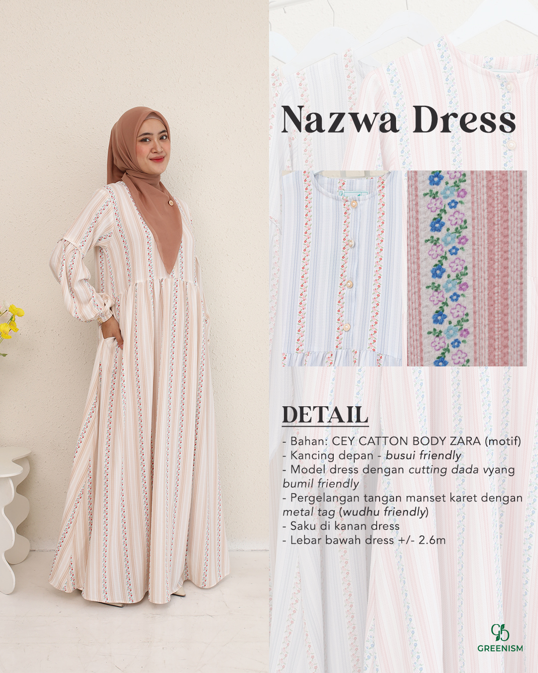GREENISM - Nazwa Dress Ceya Katun | Busui friendly Gamis Daily