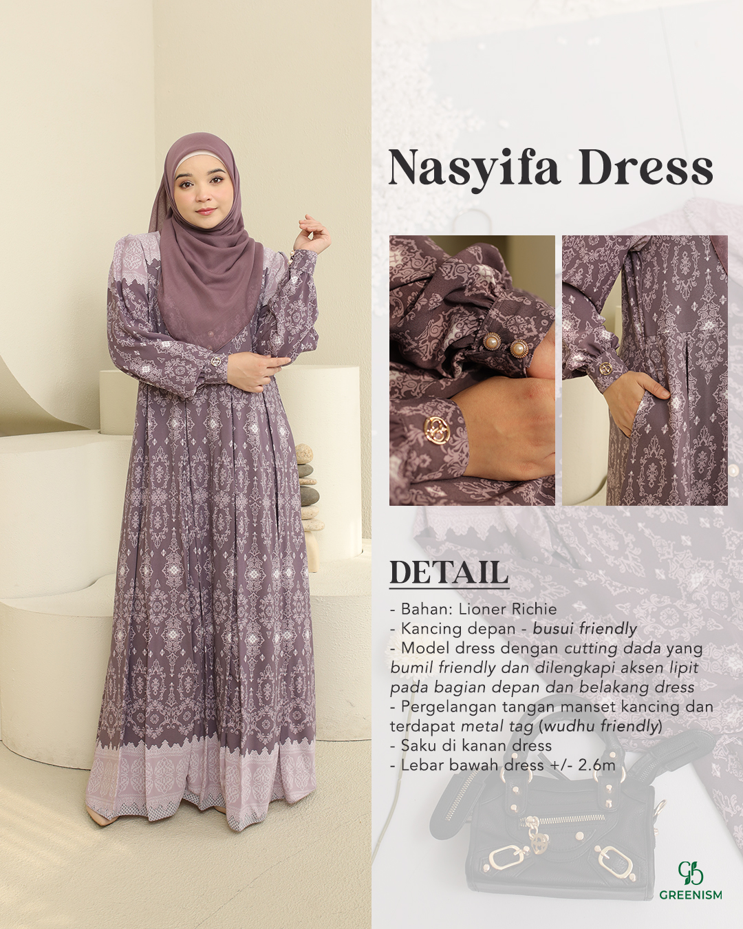 GREENISM - Nasyifa Dress Lioner Richie | Busui friendly Gamis Daily