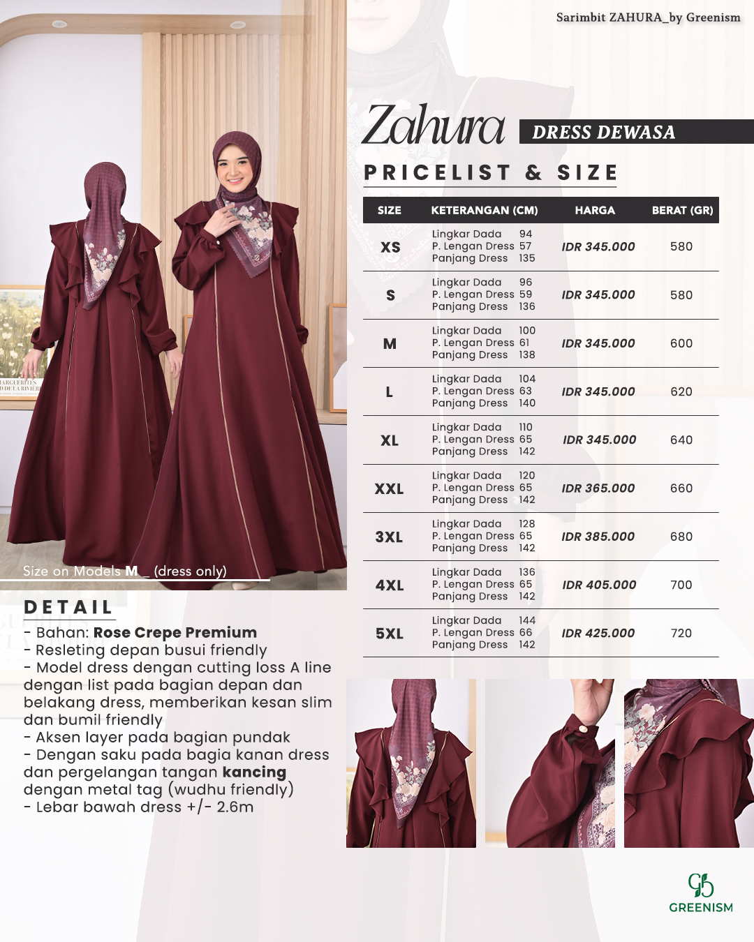 GREENISM - Zahura Dress Rose Crepe Premium | Busui friendly Gamis Daily