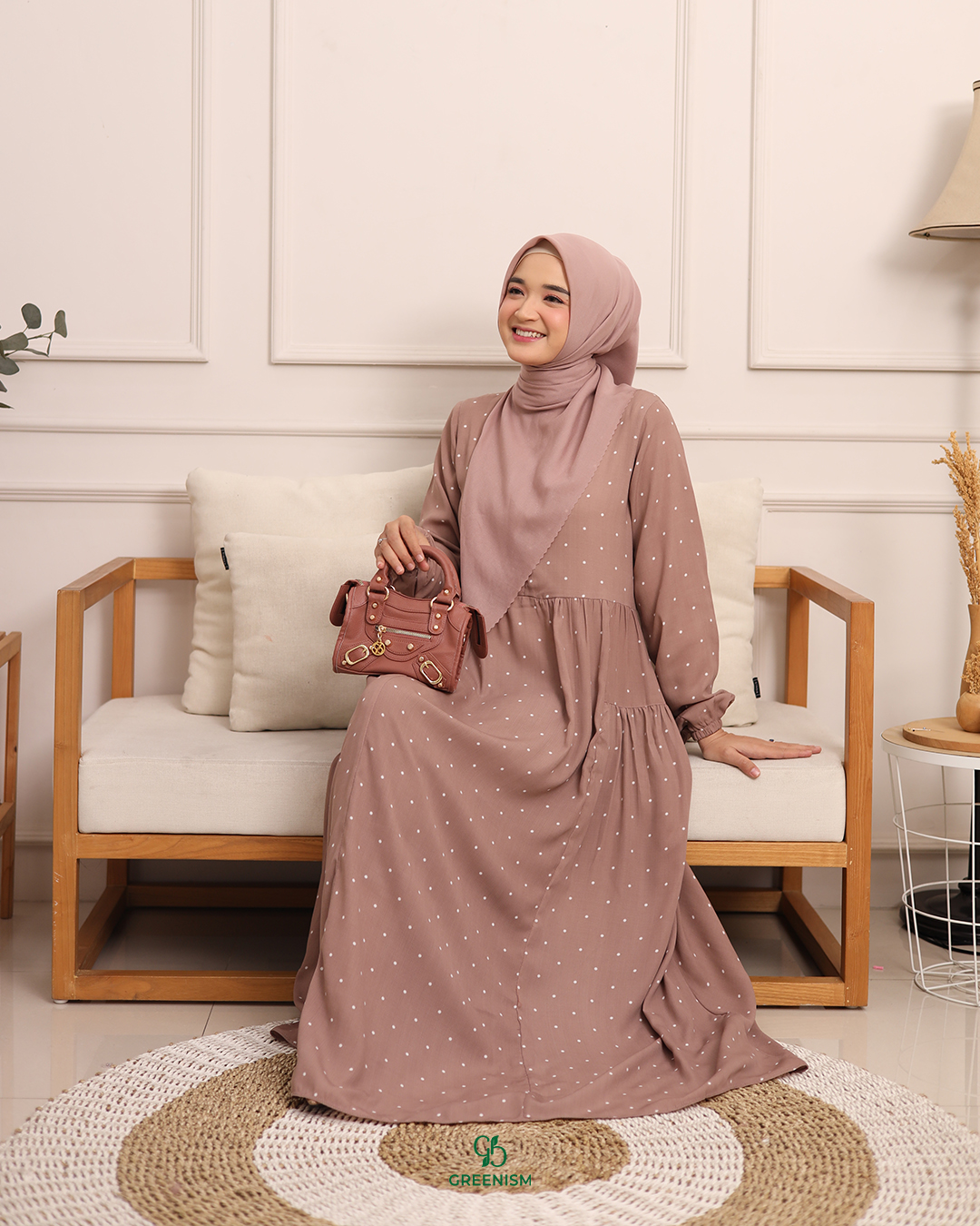 GREENISM - Atsilah Dress Woolpeach | Busui friendly Gamis Daily