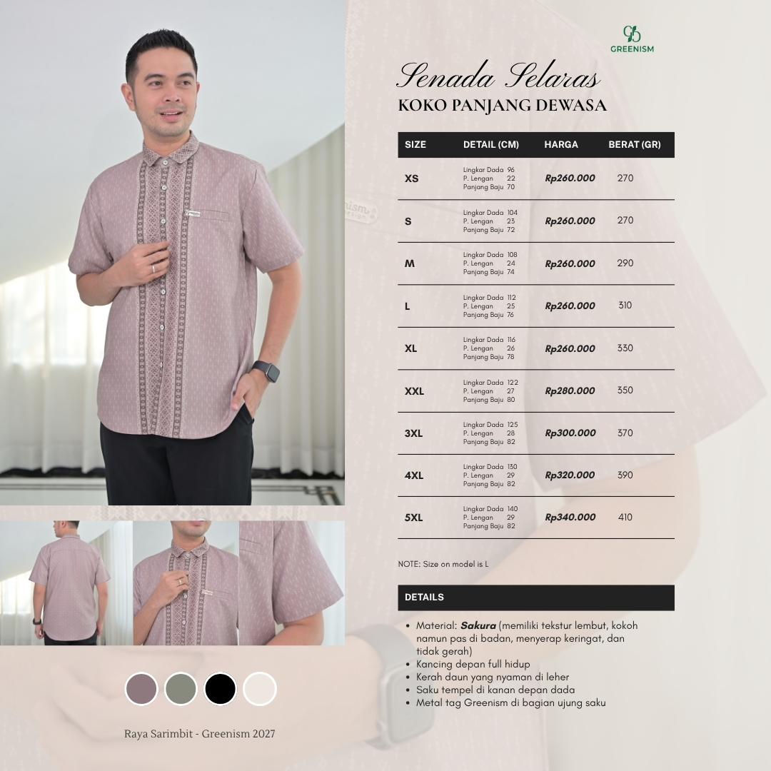 Greenism | Ready Stock | Senada Selaras Koko Dewasa Lengan Pendek | All Color | Sarimbit Terbaru Lebaran 2027