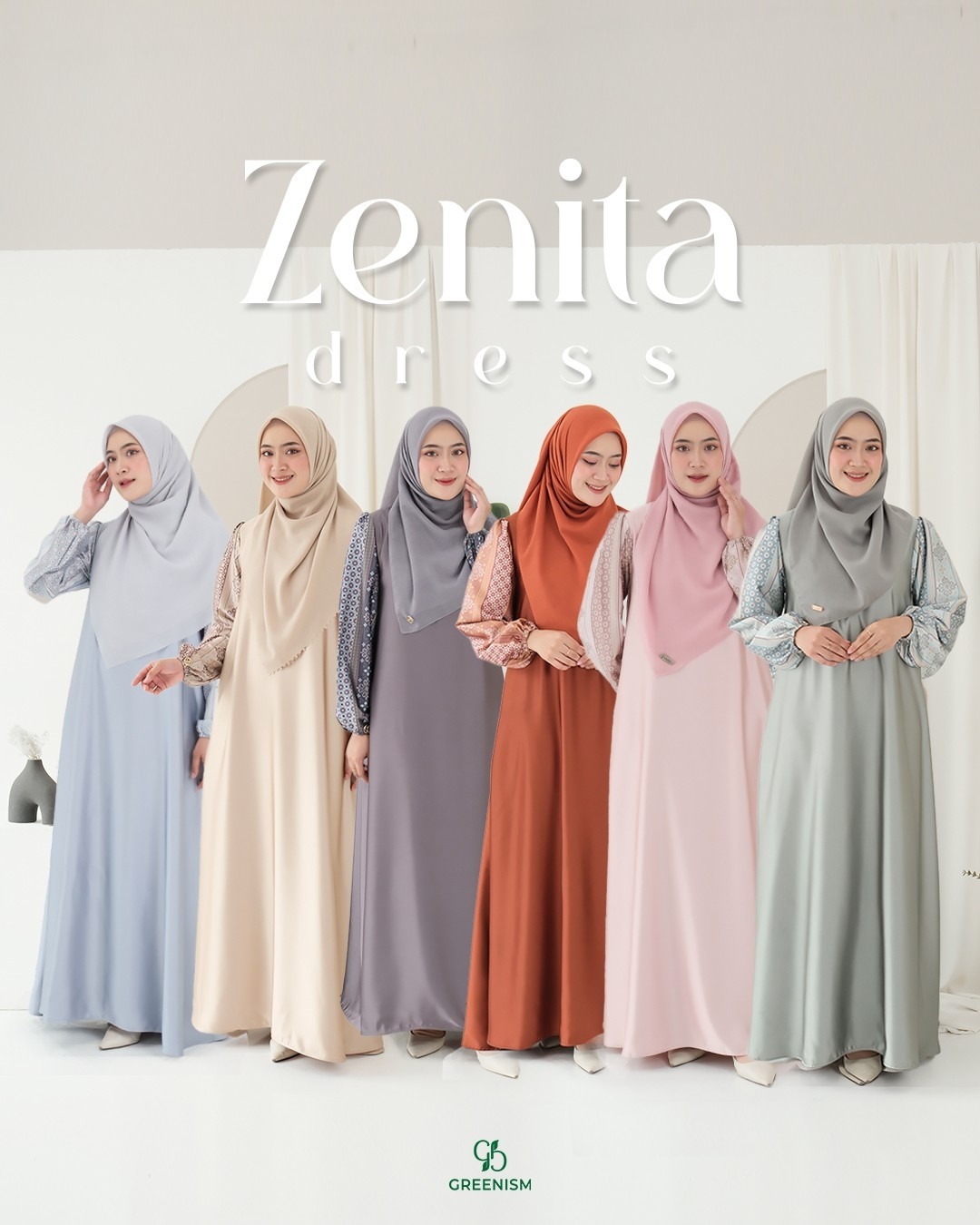 GREENISM - Zenita Dress Satin Silk dan Amera Silk | Busui friendly Gamis Daily