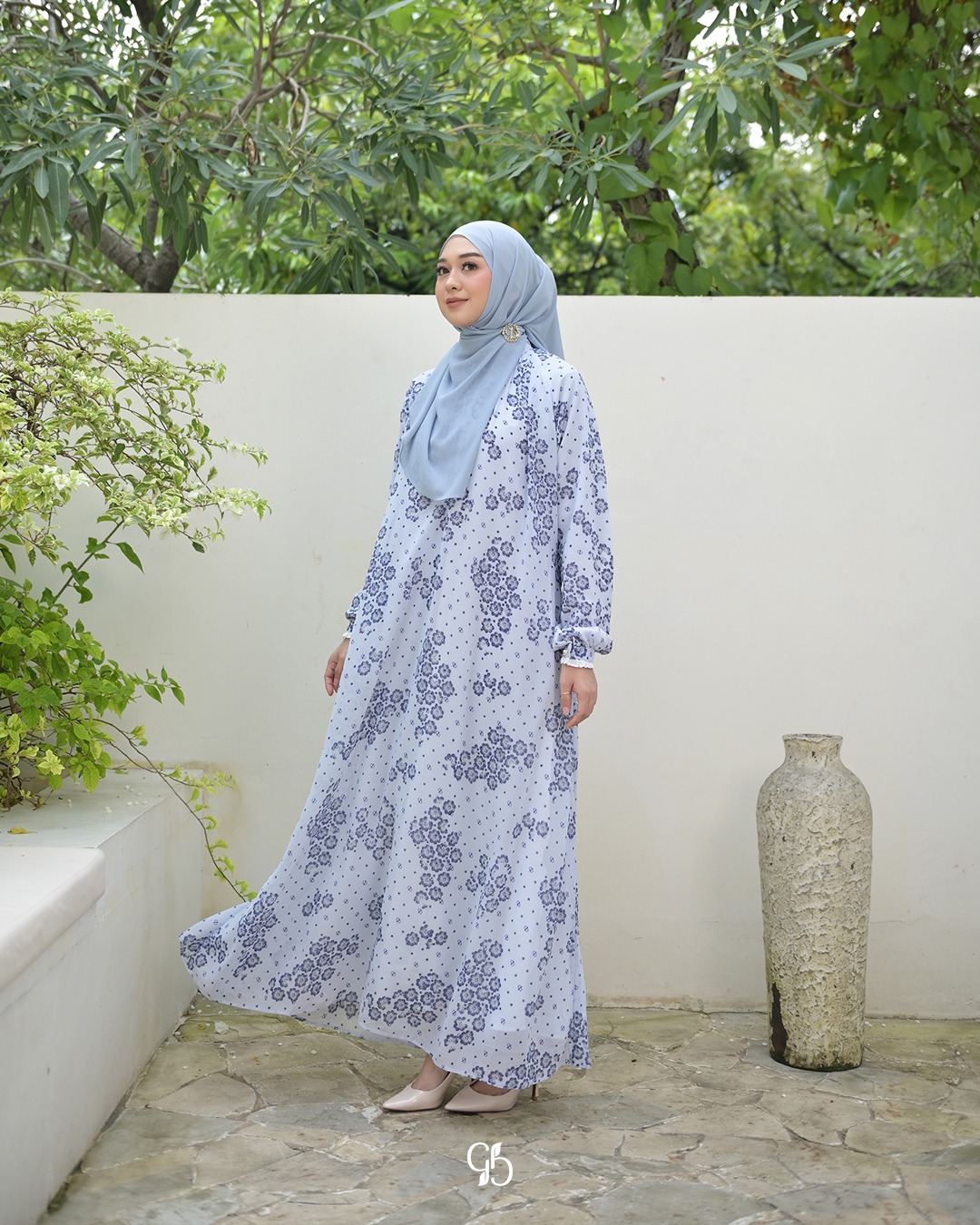 GREENISM - Aira Dress Ceruti Motif | Wudhu Friendly Gamis Daily