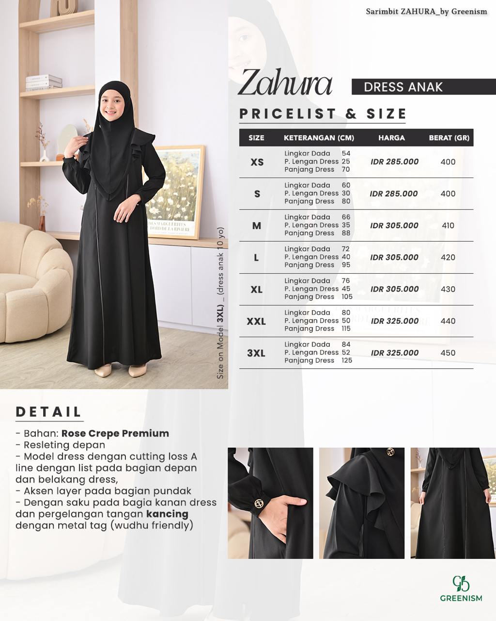 GREENISM - ZAHURA DRESS ANAK I READY STOCK