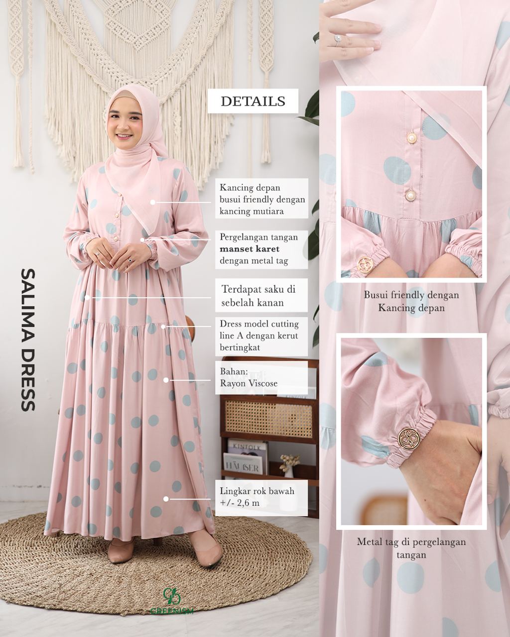 GREENISM - SALIMA DRESS (Gamis Syari Simple Busui Friendly Terbaru)