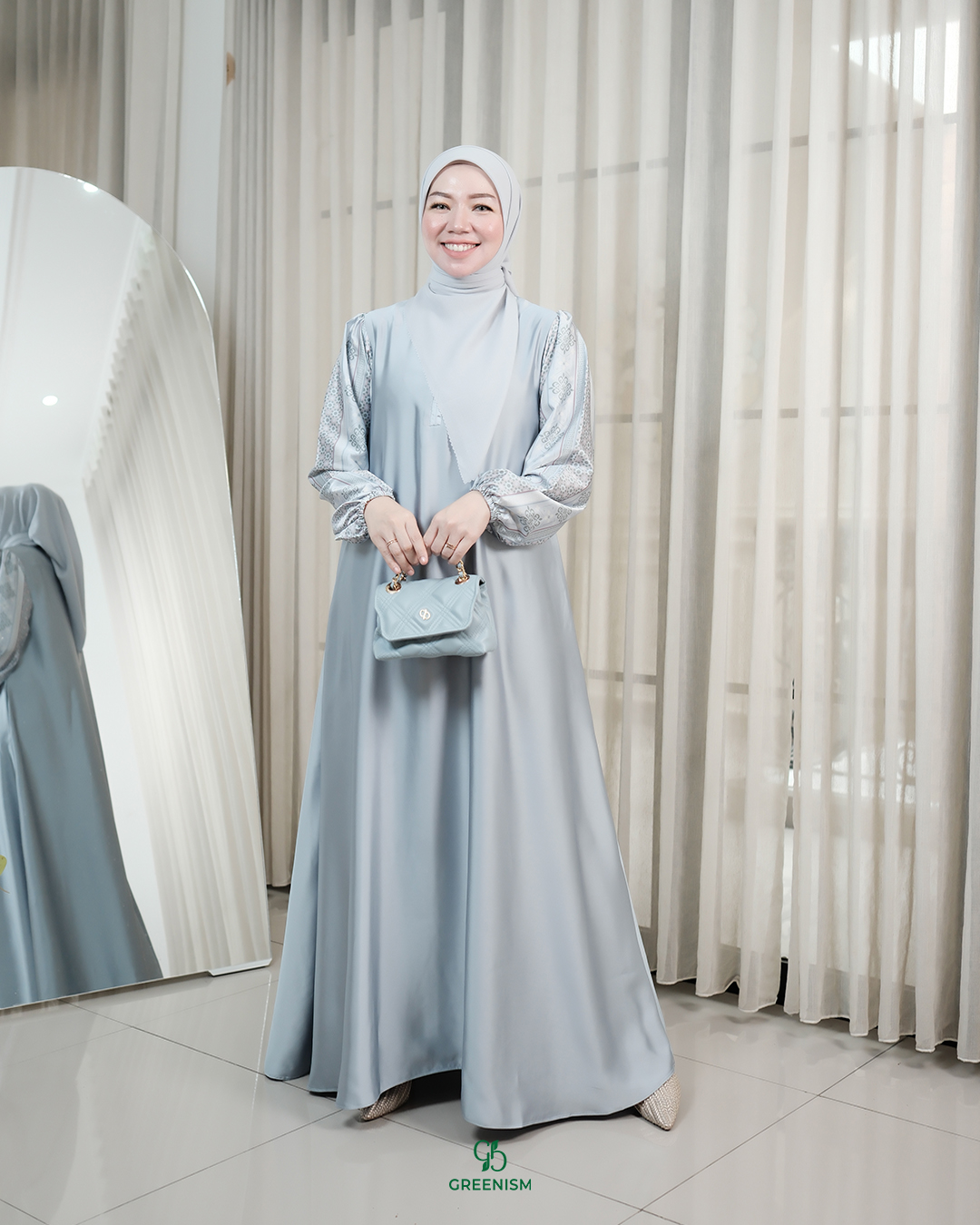 GREENISM - Zenita Dress Satin Silk dan Amera Silk | Busui friendly Gamis Daily
