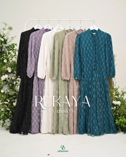Image of GREENISM - Rukaya Dress Carera Lace Bordir | Busui friendly Gamis Daily