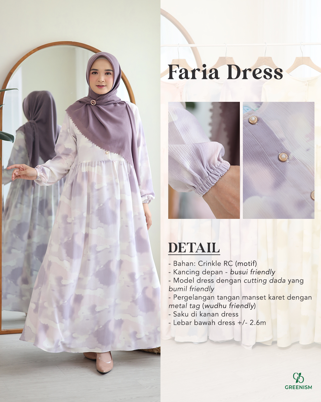 GREENISM - Faria Dress Crinkle RC | Busui friendly Gamis Daily