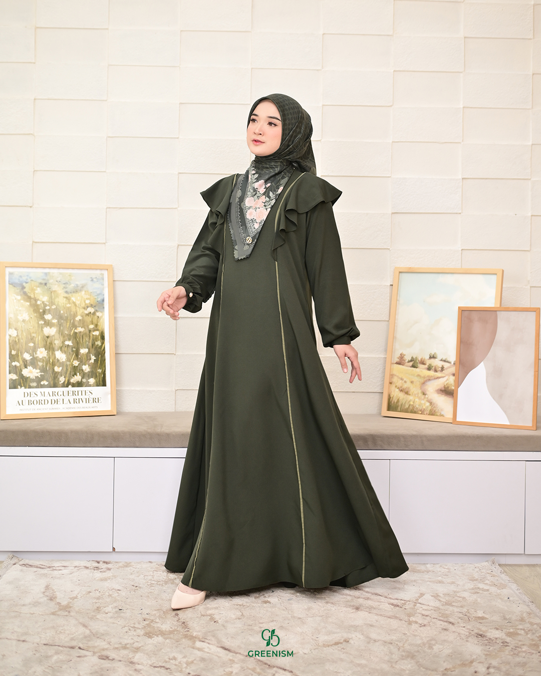 GREENISM - Zahura Dress Rose Crepe Premium | Busui friendly Gamis Daily
