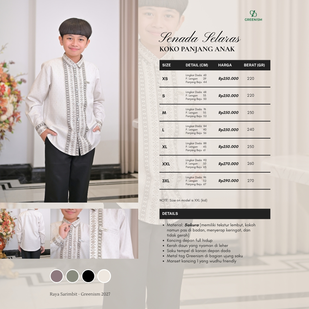 Greenism | Ready Stock | Senada Selaras Koko Anak Lengan Panjang | All Color | Sarimbit Terbaru Lebaran 2027
