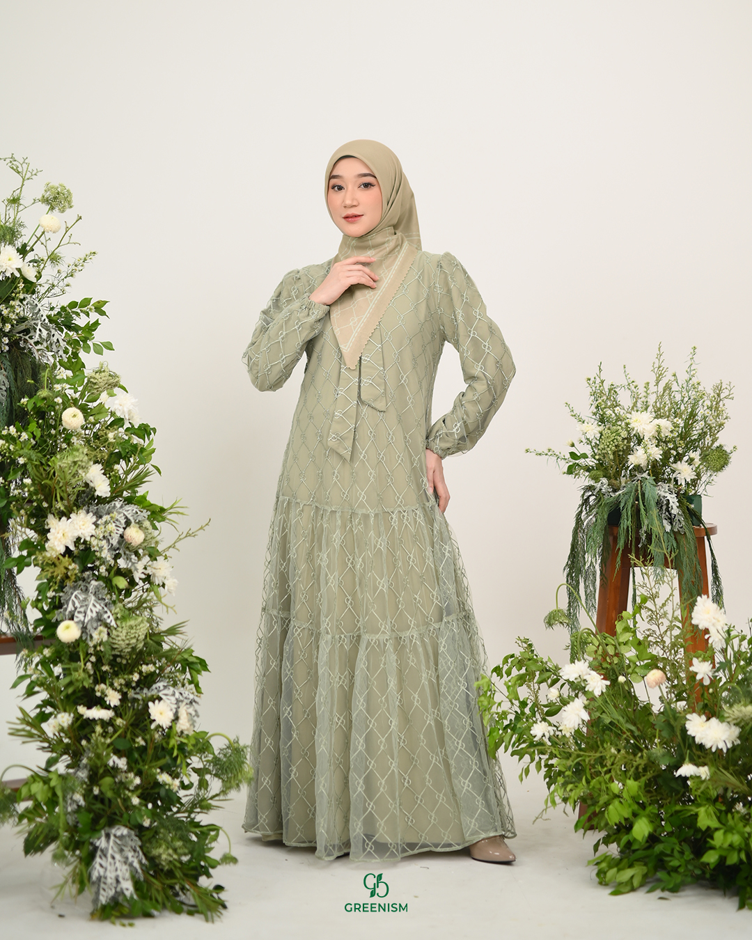 GREENISM - Rukaya Dress Carera Lace Bordir | Busui friendly Gamis Daily