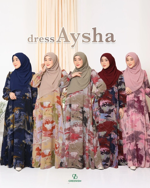 Image of GREENISM - Aysha Dress Ceruti Printing Premium | Busui friendly Gamis Daily