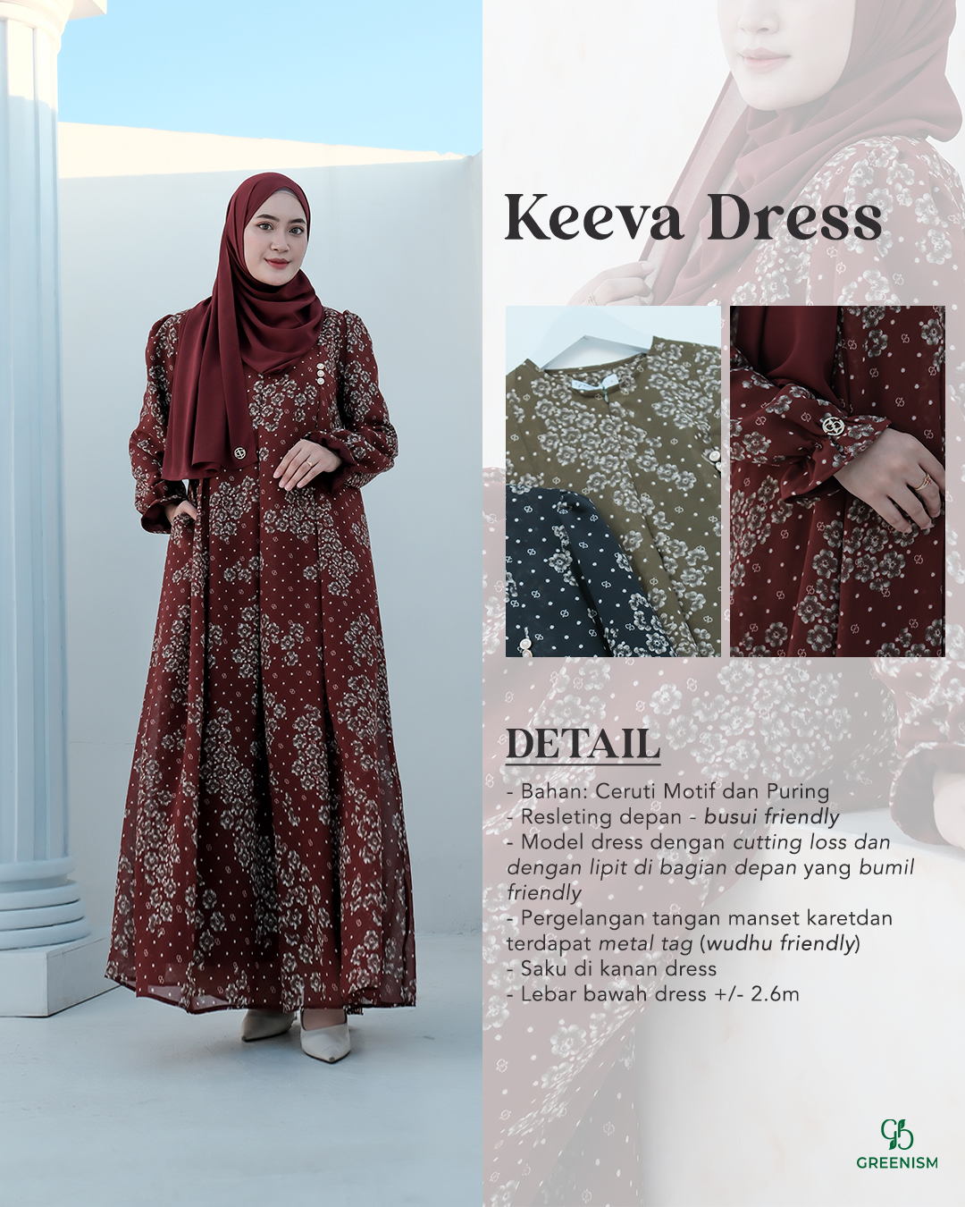 GREENISM - Keeva Dress Ceruty | Busui friendly Gamis Daily