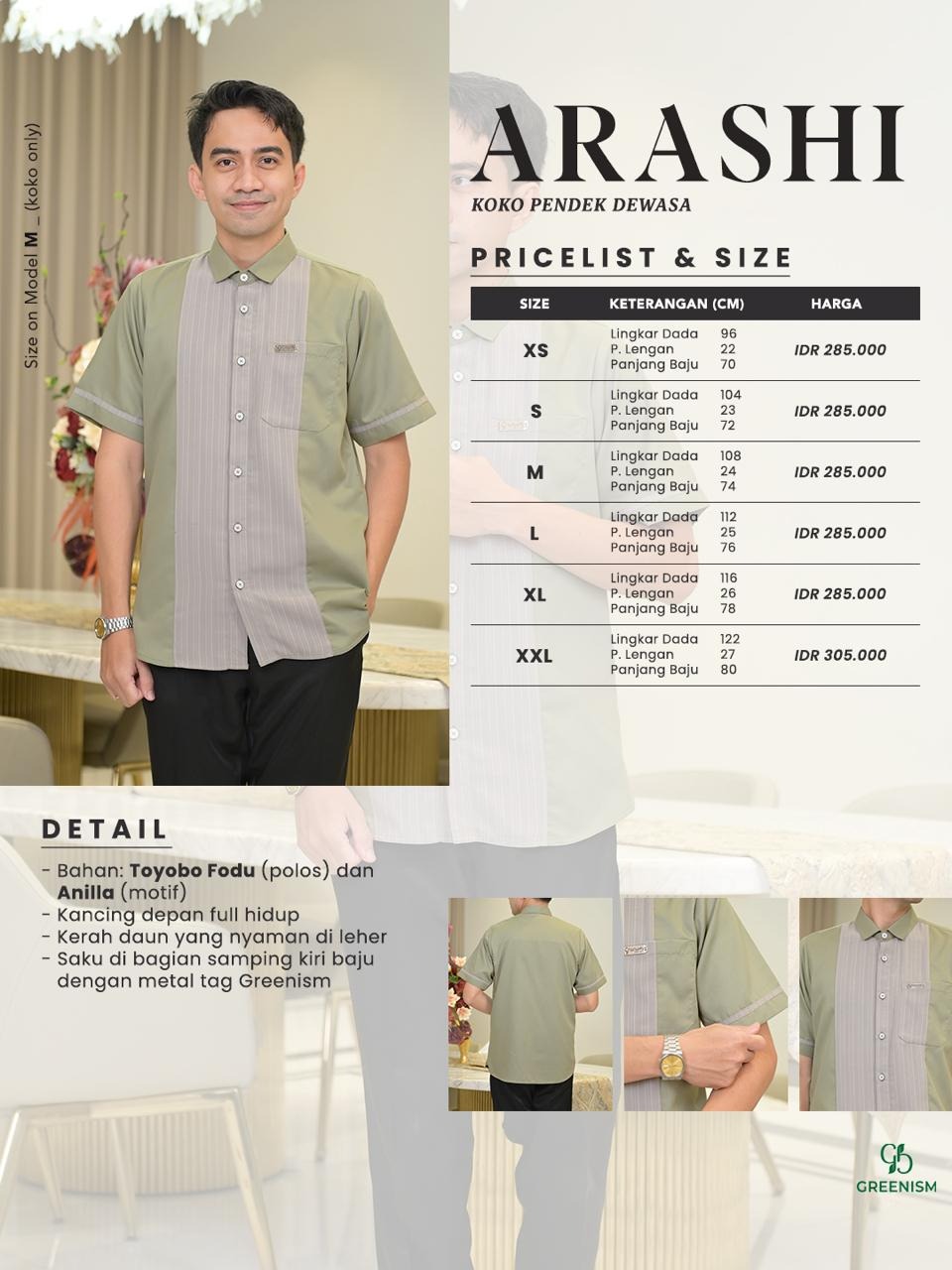 GREENISM - Arashi Koko Pria Pendek All Colours | Gamis Lebaran 2026 Model Terbaru