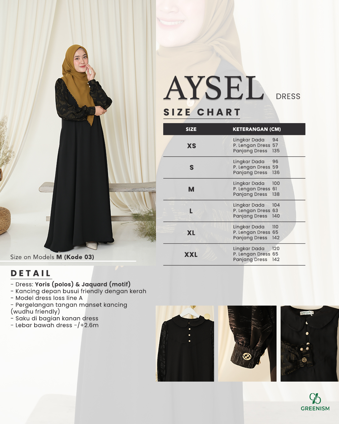 GREENISM - Aysel Dress Yoris Jaquard | Busui friendly Gamis Daily